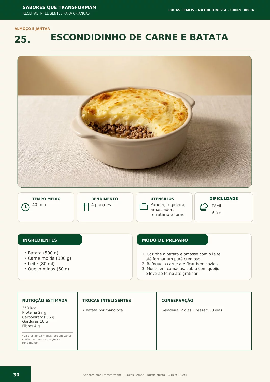 Página do ebook com escondidinho de carne e batata